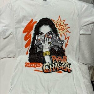 White Graphic Tee - Paper Chaser Design DopeSkill NWOT